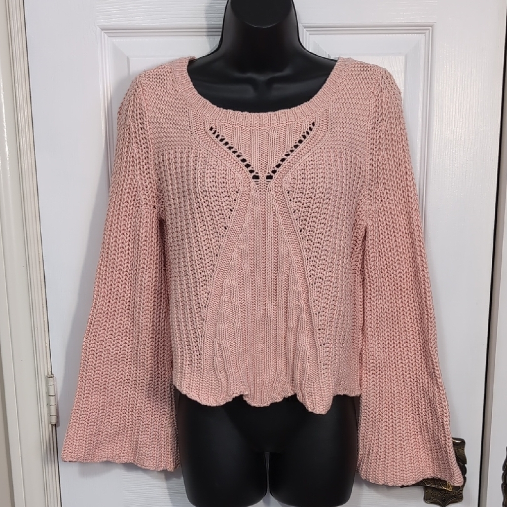 Aerie Blush Pink Knit Women's Sweater Bell Sleeves Size Small
